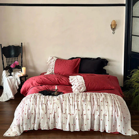 DecorBites™ Egyptian Cotton Lace Ruffles Wedding Bedding Set 4-Piece Luxe Collection