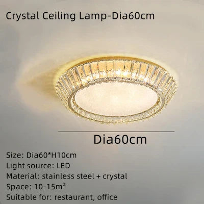 DecorBites™ Gold Crystal Ceiling Light: Nordic Modern Round Lighting Fixture for Bedroom and Restaurant