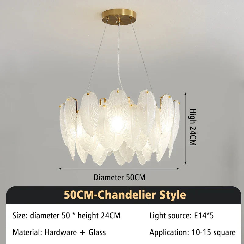 DecorBites™ Glass Feather Chandelier: Luxury Art Decor for Living Dining Room