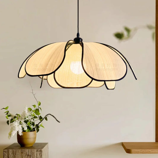 DecorBites™ Creamy Abaca Fabric Led Pendant Light - Nordic French Wabi Sabi Suspend Lamp