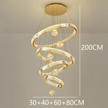 Modern Crystal Ring Staircase Chandelier Pendant Light