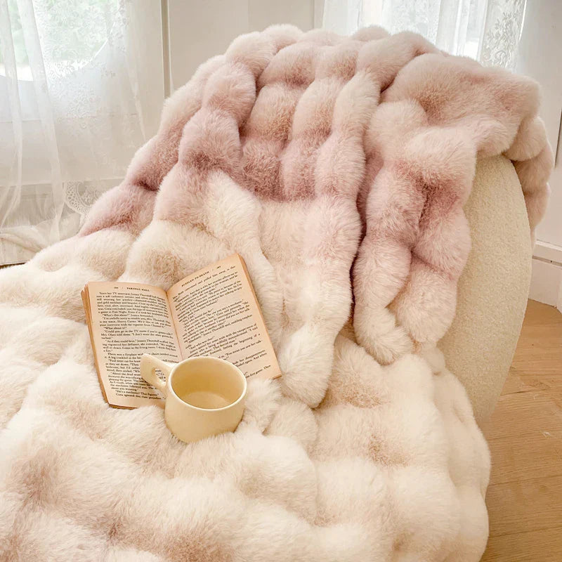 DecorBites™ Gradient Pink Double Layer Faux Fur Winter Blanket
