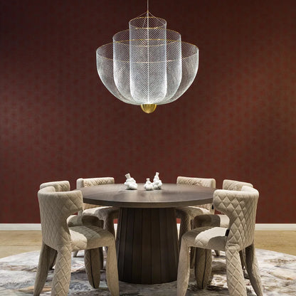 DecorBites™ Gold Mesh Grid Ceiling Chandelier: Dimmable LED Indoor Lighting