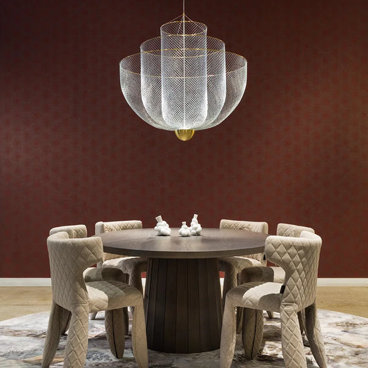 DecorBites™ Gold Mesh Grid Ceiling Chandelier: Dimmable LED Indoor Lighting
