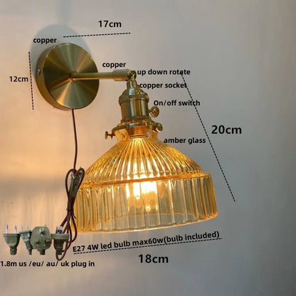 DecorBites™ Glass Pull Chain LED Wall Lamp Copper Socket Study Living Room Stair Light