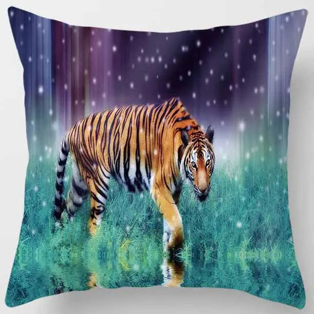 DecorBites™ Animals World Tiger Lion Pillow Case for Cute Home Decor in Sofa Living Room