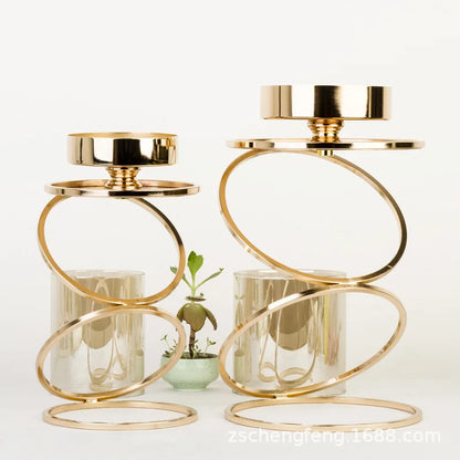 DecorBites™ Gold Metal Frame Glass Candle Holder - Wedding Centerpieces & Home Decor