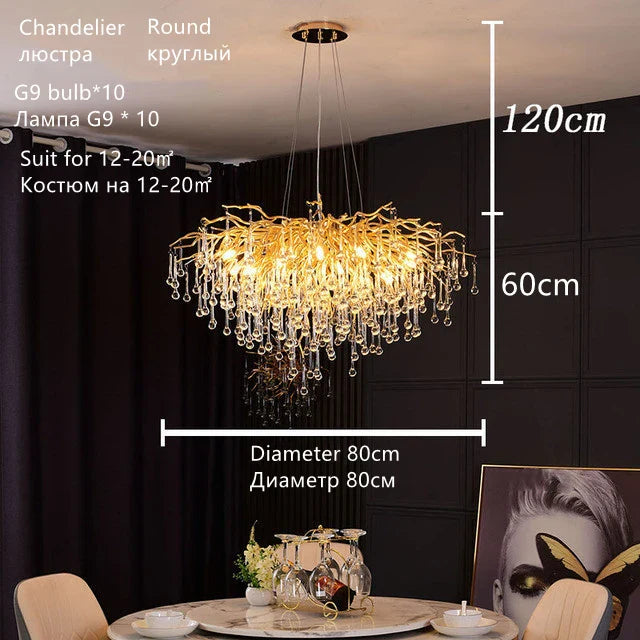 DecorBites™ Crystal Water Drop Chandelier – Luxury Ceiling Light for Hotels, Restaurants, Villas