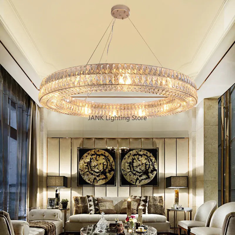 Crystal Ring Pendant Light Gold 2-Ring D100cm