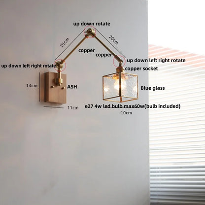 DecorBites™ LED Wall Lamp Rotatable Glass Walnut Swing Arms Hallway Stair Light
