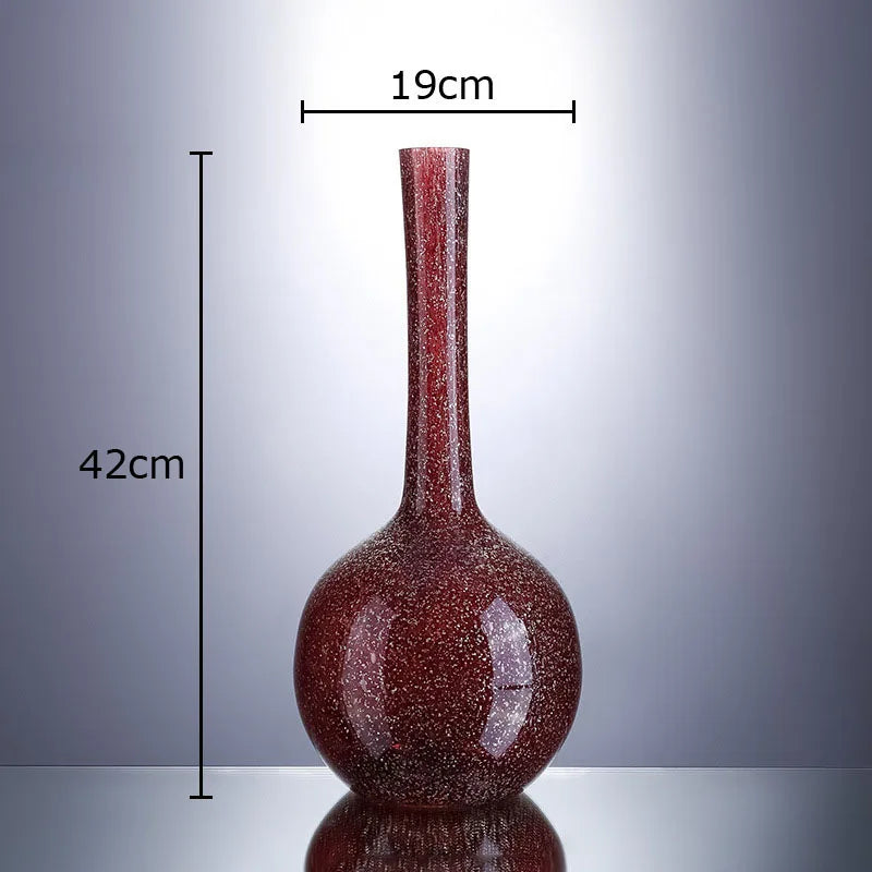 DecorBites™ Gilded Red Glass Vase with Artificial Flowers - Modern Desk Decor