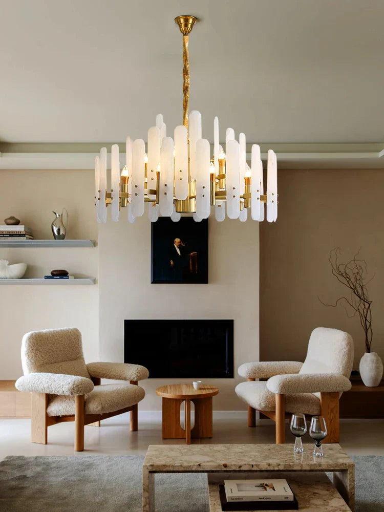 Gold Chrome Alabaster Chandelier
