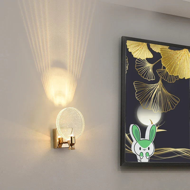 DecorBites™ Crystal Glass Gold LED Wall Lamp for Modern Luxury Lighting in Living Bedroom Bedside Aisle