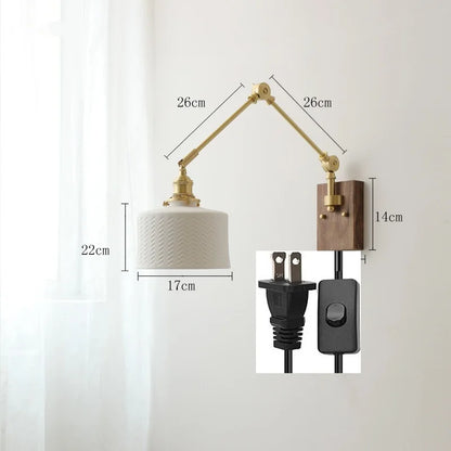 DecorBites™ Copper Wall Lamp with Pull Chain Switch, Nordic Design, LED Bulb, Ceramic Lampshade