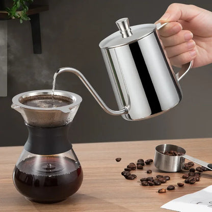DecorBites™ Glass Coffee Maker Pot Barista Kettle Stainless Steel Strainer Pitcher