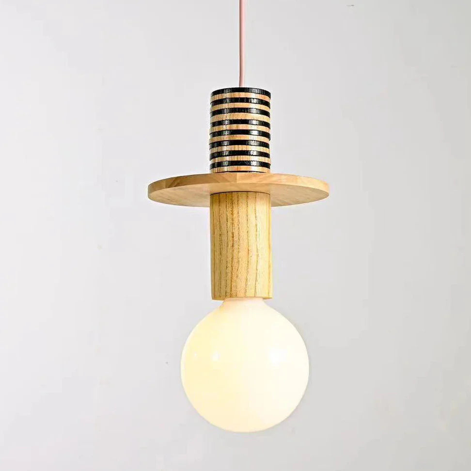 Nordic Wood Pendant Light With Iron Accent