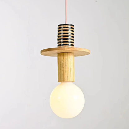 Nordic Wood Pendant Light With Iron Accent