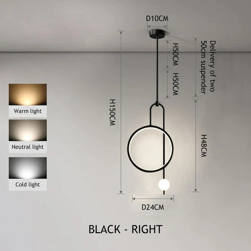 DecorBites™ Gold Black Ring Glass Ball LED Pendant Chandelier