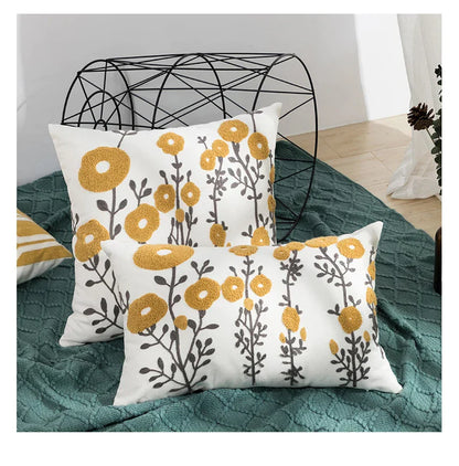 DecorBites™ Daisy Floral Geometric Embroidery Pillowcase, Soft Comfortable Home Decor Cover