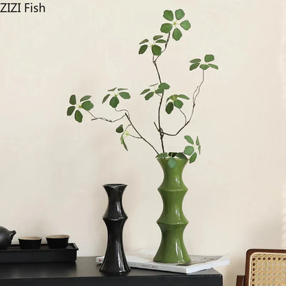 DecorBites™ Bamboo Shape Ceramic Vase: Table Decoration & Floral Arrangement in Room