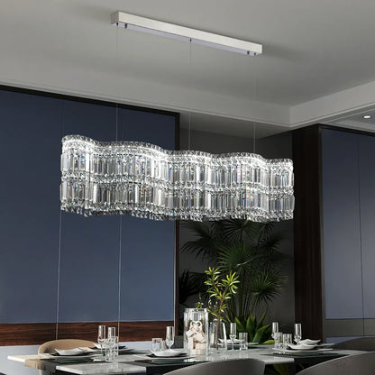 Modern Linear Crystal Pendant Light In Brushed Stainless