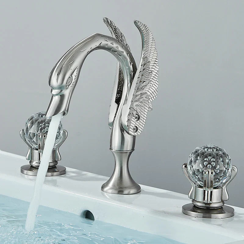 DecorBites™ Gold Swan Crystal Handle Bathroom Faucet - Deck Mounted Basin Mixer Tap