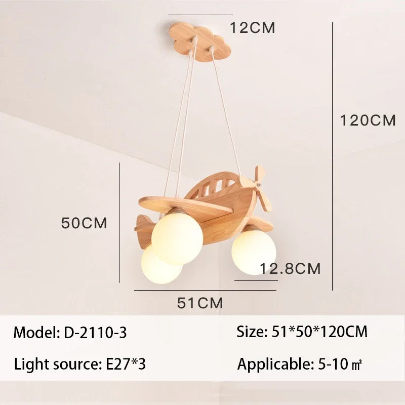 DecorBites™ Kids Wood Airplane Chandelier LED Nursery Aircraft Suspension Lights