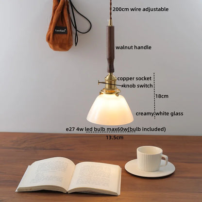 DecorBites™ Green Glass LED Pendent Lamps, Walnut Copper Modern Hanging Light Fixtures