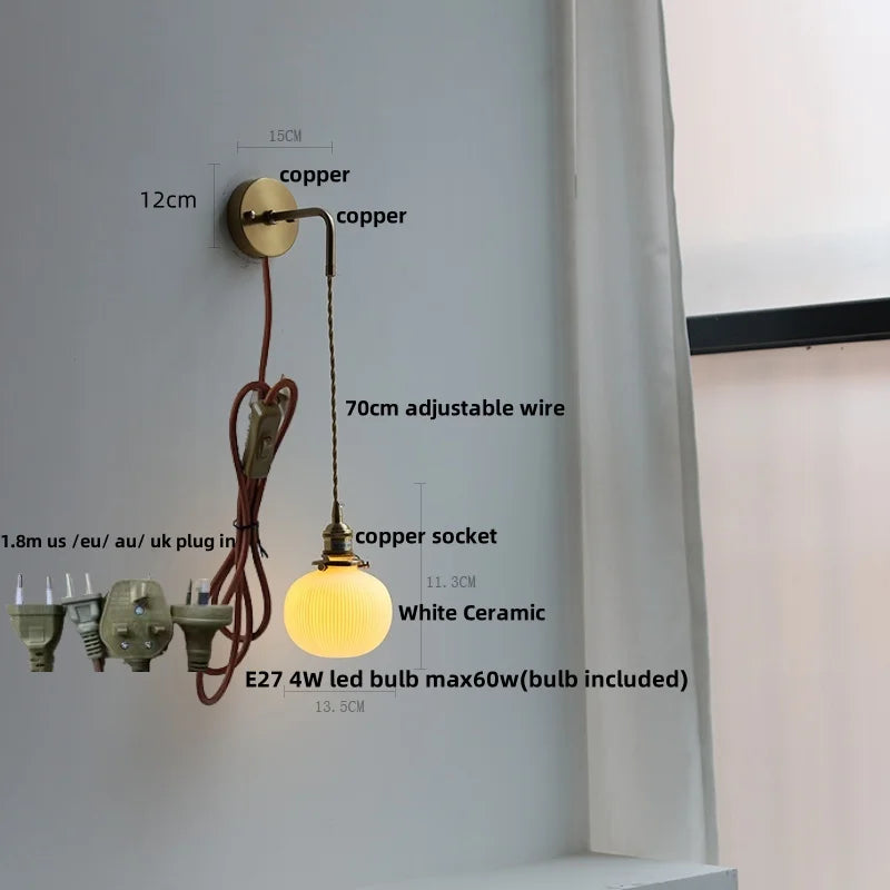 DecorBites™ Adjustable LED Wall Light Clear Glass Copper Bedside Lamp