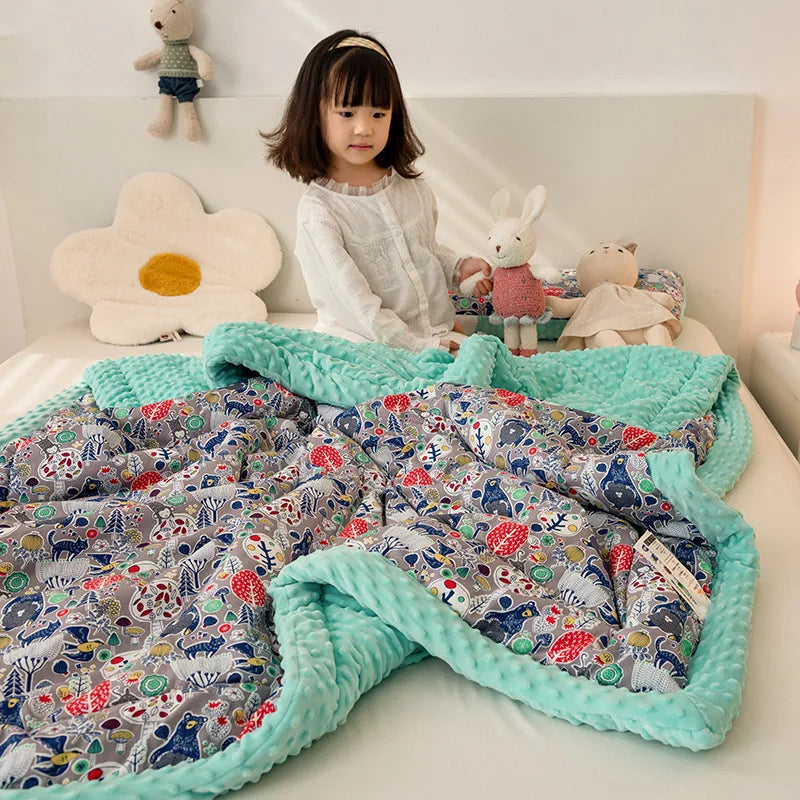 DecorBites™ Cotton Floral Double Quilt | Retro Soothe Doudou Bedding Blanket