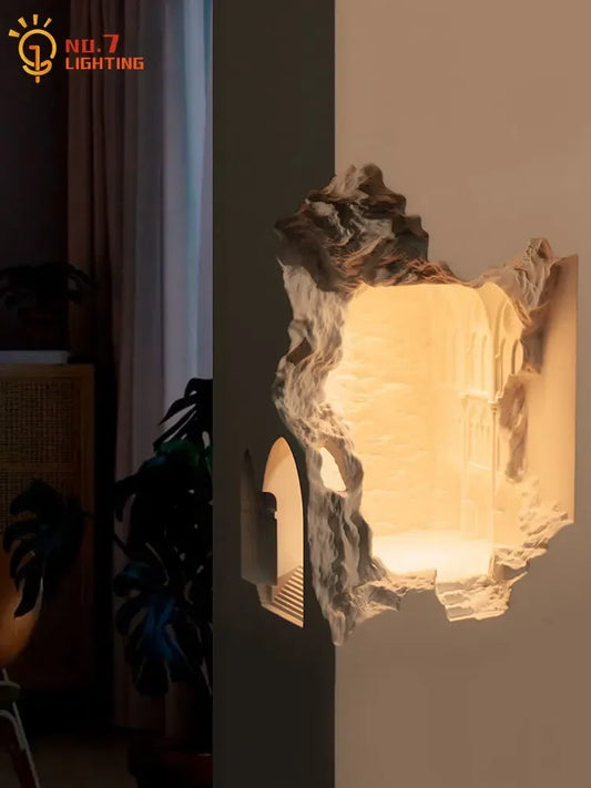 DecorBites™ Embedded Night Light Gypsum Corner Wall Sconces for Corridor Stair Background