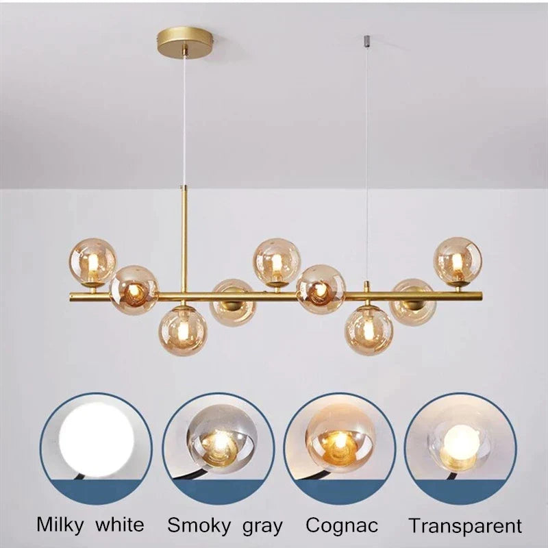 Gold Glass Ball Pendant 11-Light Smoky Gray