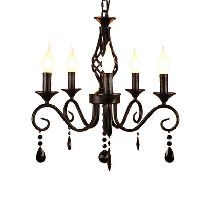 DecorBites™ Crystal Black Chandelier: Elegant Iron Ceiling Light for Bedroom, Dining Room, Study & Children's Room