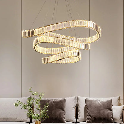 DecorBites™ Irregular Steel & K9 Crystal LED Pendant Chandelier for Foyer, Dimmable Lighting