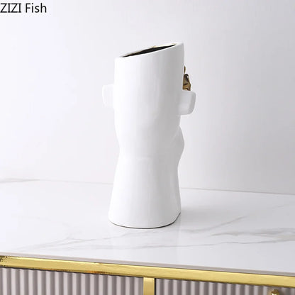 DecorBites™ Gold Rose Relief Ceramic Vase, Elegant Desk Floral Vase for Room Decor