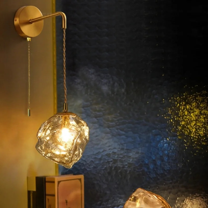 Brass Ice Glass Wall Sconce