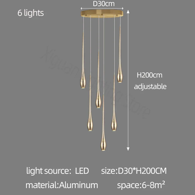 Gold Duplex LED Chandelier 12-Light Staircase