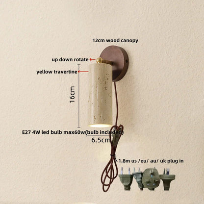 DecorBites™ LED Wall Sconce Iron Rotate Kitchen Bedroom Hallway Yellow Travertine Wood Mirror Light