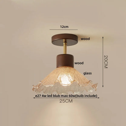 DecorBites™ Amber Ice Crack Glass Wood Ceiling Light - Nordic Modern LED Fixture