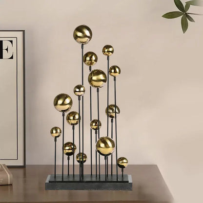 DecorBites™ Geometric Golden Ball Sculpture: Metal Handicrafts Home Decor Ornament