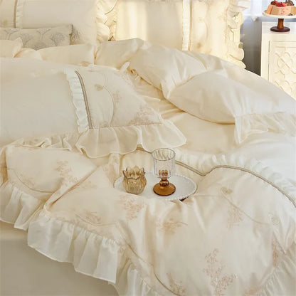 DecorBites™ Elegant Heart Embroidery Lace Princess Wedding Bedding Set