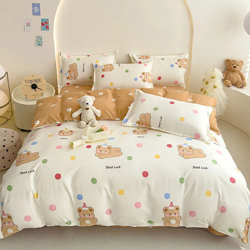 DecorBites™ Cozy Flower Print Bedding Set: Brushed Cotton, Skin-Friendly, Soft, Thick, 4Pcs