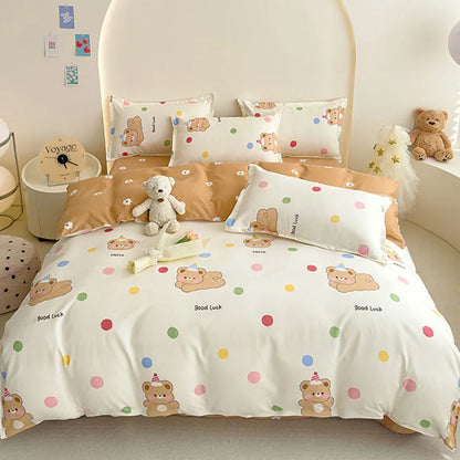DecorBites™ Cozy Flower Print Bedding Set: Brushed Cotton, Skin-Friendly, Soft, Thick, 4Pcs