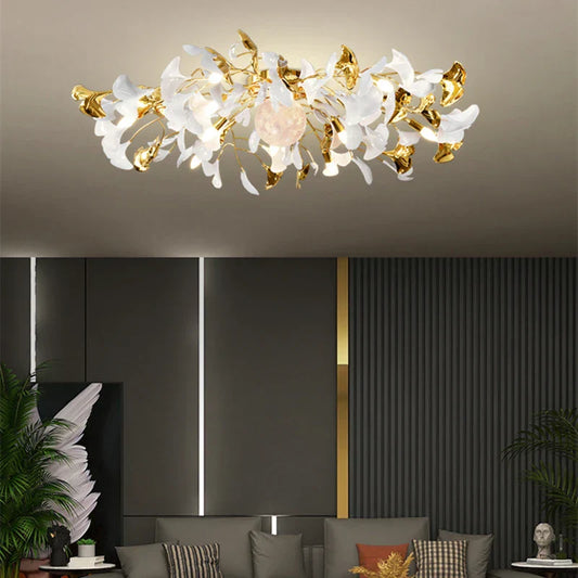 DecorBites™ Ginkgo Leaf Acrylic Metal LED Ceiling Chandelier for Home Living Room