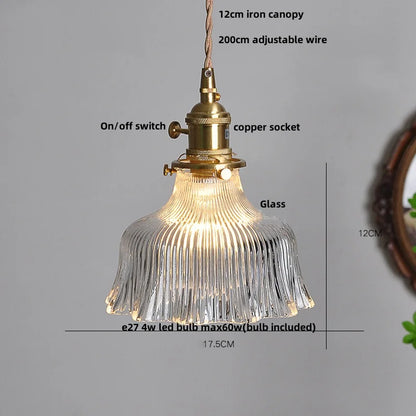 DecorBites™ LED Walnut Wood Pendant Light Clear Glass Copper Switch Decor