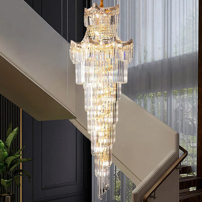 DecorBites™ Crystal Stair Chandelier: Modern Duplex Villa Light Luxury for Elegant Living Rooms