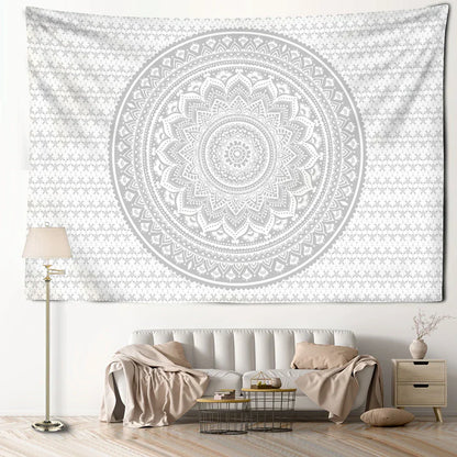 DecorBites™ Grey Mandala Tapestry Wall Hanging Psychedelic Hippie Art for Aesthetic Home Decor