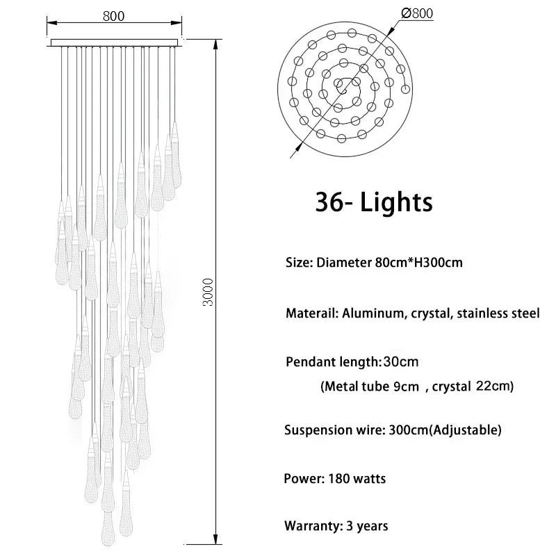 Gold Crystal Staircase Fixture