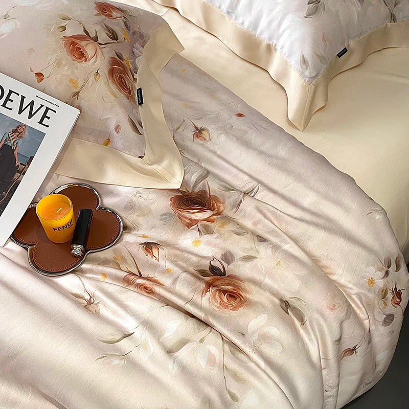 DecorBites™ Eucalyptus Fiber Flowers Print Bedding Set - Soft Silky Cool Feel