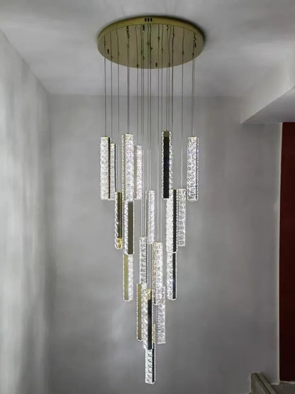 DecorBites™ Gold Chrome Steel Crystal Pendant Lights with Dimmable LED for Villa Stair